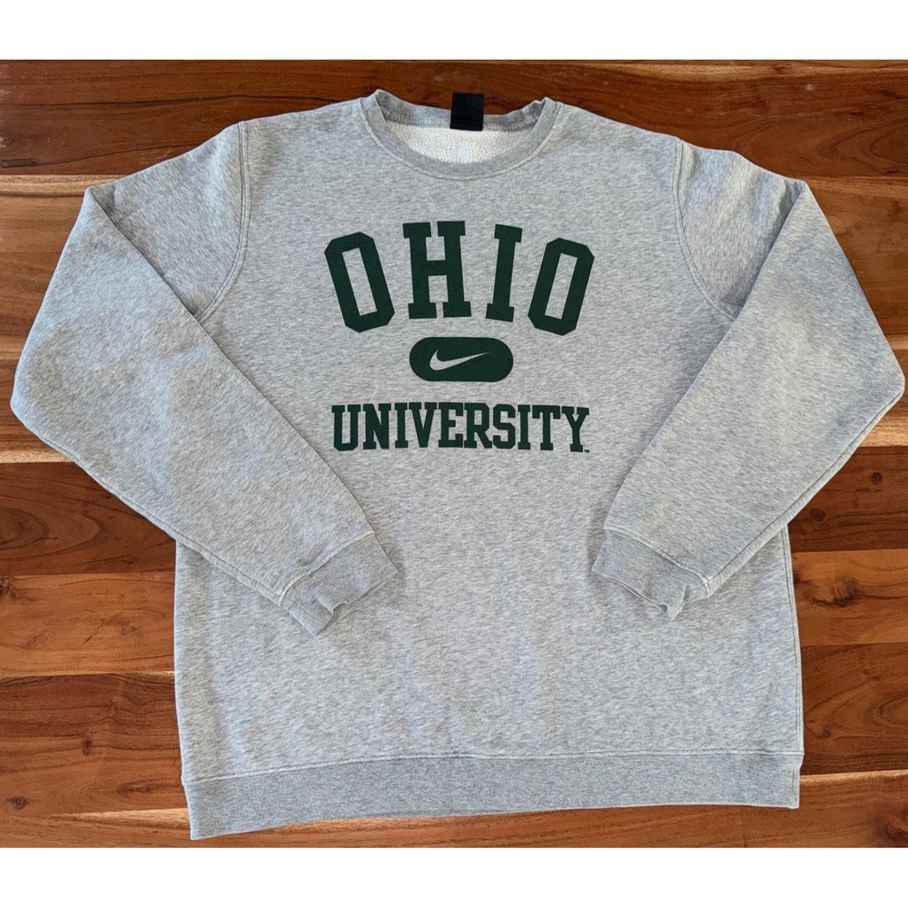 Nike Ohio University Crewneck Sweatshirt Gray Green Mens Large Collegiate Fleece